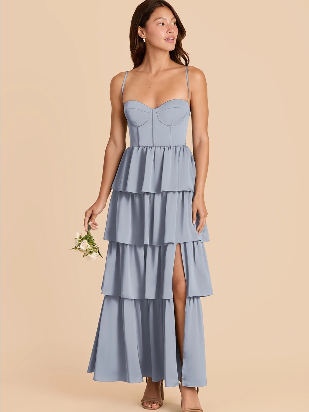 Dusty Blue Lola Dress in Matte Satin